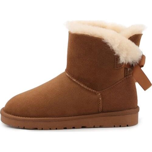 Genuine Sheepskin Woman Snow Boots 2021 Womens Winter Classic Snow Boots Top Quality Shoes With Bow