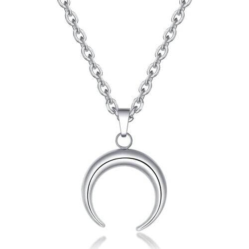 Vintage Stainless Steel Half Moon Pendant Necklace For Women And Men Hip Hop Neck Jewelry 2021 Trend Moon Necklace Holiday Gift