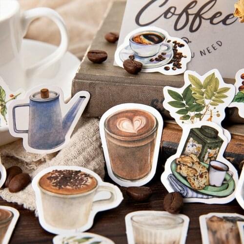 1 Box Cute Stationery Stickers Scrapbooking Diary Kawaii Coffee Plant Stickers Diy Vintage Decorative Stickers School Supplies