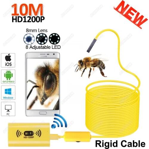 2M Hard Wire Wifi Endoscope Camera 1200P 8mm for iphone Android Windows MAC Borescope Waterproof IP68 Tube Inspection Endoscope