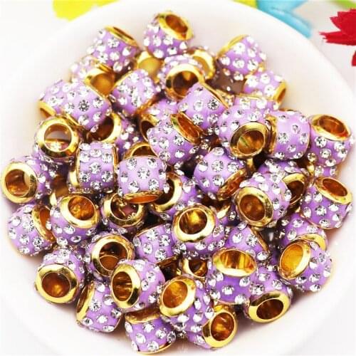 20Pcs Set Gold Color 5mm Large Hole Rhinestone Spacer Charms Fit European Pandora Bracelet Earring Beads for DIY Jewelry Making