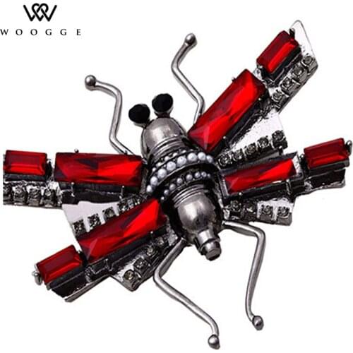 2018 Fashion Insect Jewelry Red White Crystal Rhinestone Brooch Broszka Broche Femme Bijoux Vintage Large Brooches For Women Men