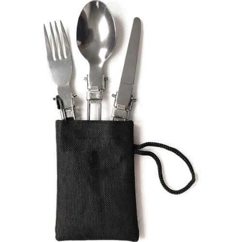 3pcs/set Folding Picnic Outdoor Camping Portable Folding Spoon Fork 3 in 1 Stainless Steel Tableware Hiking Cookware