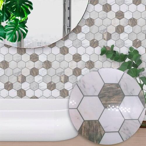 20X20CM Brown White Marble Texture Tile Wall Sticker Thick PVC Adhesive Waterproof Wallpaper for Kitchen Bathroom Home Decor 5PC
