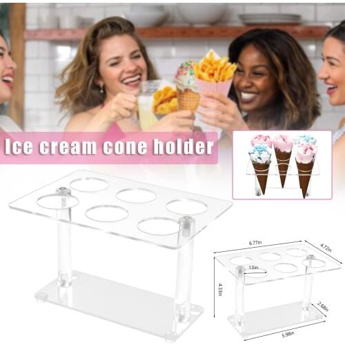 Acrylic Ice Cream Cone Holder Transparent 6 Holes Cupcake Dessert Display Stand for Wedding Birthday Parties Free Home & Garden