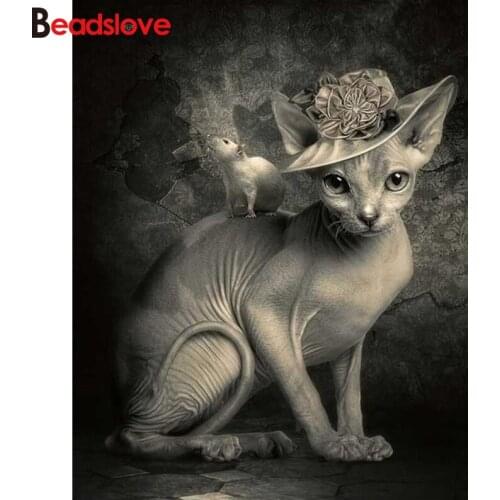 Diamond embroidery Sphynx cat Mouse 5d diy diamond painting full square round drill mosaic cross stitch animal decor S20