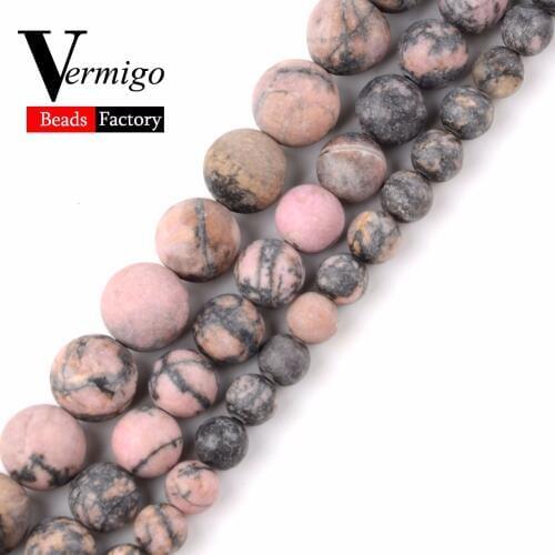 Dull Polished Black Line Rhodontie Natural Stone Matte Round Beads Loose Beads For Jewelry Findings Making Diy Bracelet 15inches