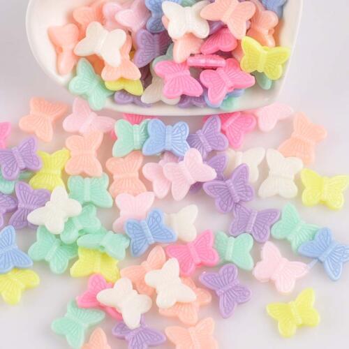 50pcs 11x14mm Mixed Candy Color Acrylic Butterfly spacer Beads Charms For Jewelry Making YKL0598x