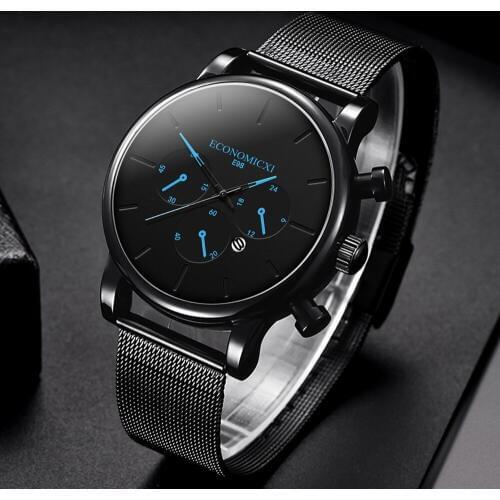 ECONOMICXI Mens Watch Stainless Steel Quartz Wrist Watches For Men Watches TOP Brand Luxury Male Clock Relogio Masculino 2020