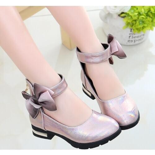 Childrens Girls Leather Shoes Kids High Heeled Girls Princess Shoes For Party Wedding Big Girls Dress Shoes