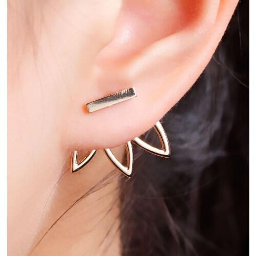 DoreenBeads Vintage Lotus Earrings Metal Bar Stud Earrings Fashion Ear Jacket Woman Jewelry Gold Color / Dull Silver Color, 1 PC