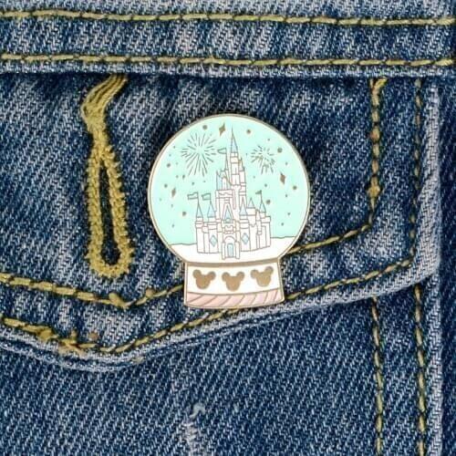 Fantasy Magical Castle Enamel Pin Fairy Crystal Ball Brooches Amusemen Park Childhood Jewelry Christmas For Children kids gifts
