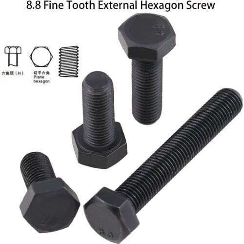 Gb5785 Spot 8.8 Fine Tooth External Hexagon Screw Black External Hexagon Young Tooth Bolt Screw M8-m12 20PCS
