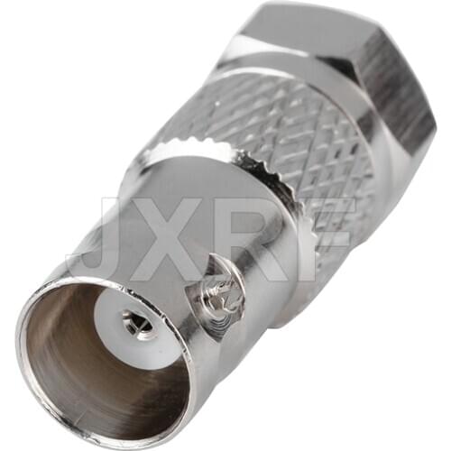 JXRF Coaxial Adapter F Male Plug to BNC Female Jack Straight Nickel plated F to BNC Connector For TV Antenna