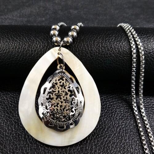 Fashion Flower Silver Color Stainless Steel Choker Necklace Women Shell Long Necklace Jewelry collier sautoir long N18007S05