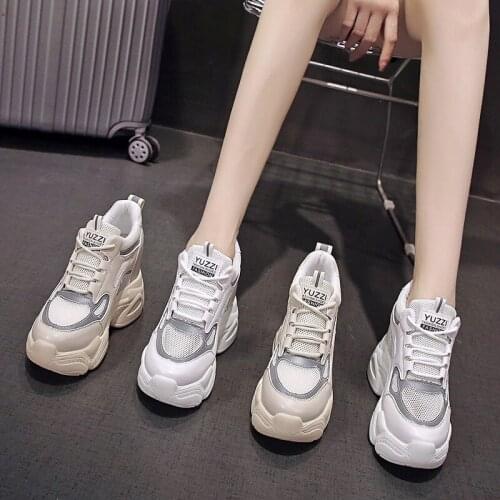 Casual Ladies Single Shoes Spring And Summer New Wild Mesh Breathable Thick-Soled Inner Heightening Sneakers