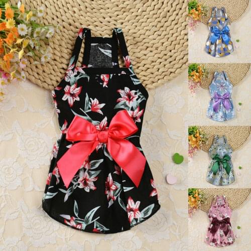 Fashion Dogs Princess Dresses Cute Floral Printed Pets Dog Skirt Bowknot Sling Chihuahua Puppy Tutu Cosplay Skirts Dog Costume
