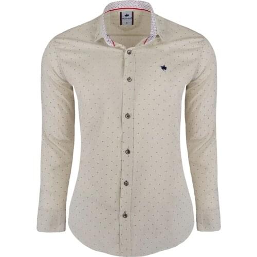 Kulemoda Flamli Spotted Slim Fit Lycra Button Closure Beige Color Men Shirt
