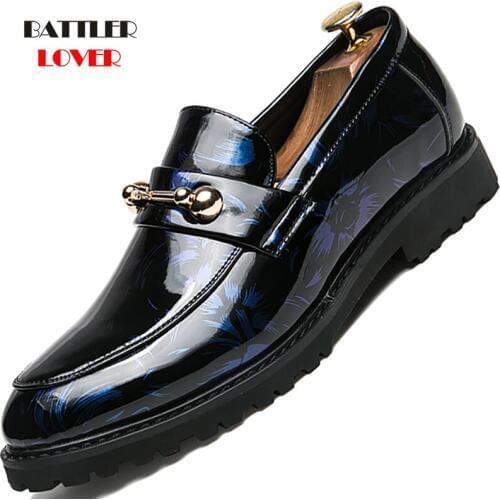 Men Luxury Italian Style Oxfords Men Dress Shoes Office Shadow Patent Leather Platform Sole Fashion Groom Business Wedding Shoes