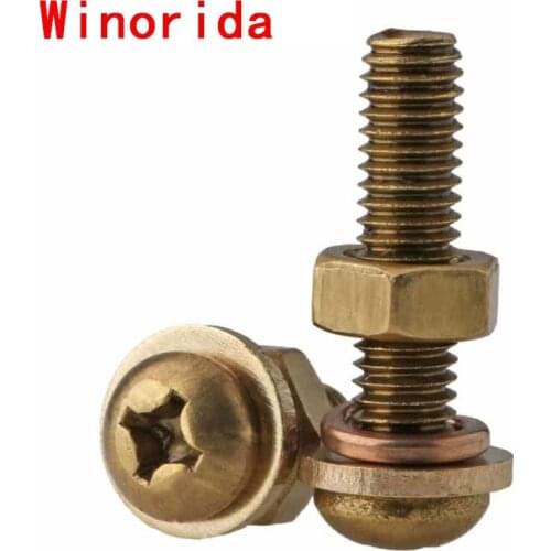 M3M4M5M6 Brass Screw Nut Set Large Full Cross Round Head Head Screw with Flat Bounce Shimorteeth 20Pcs