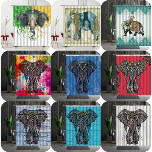 Animal Shower Curtain Set Elephant Egypt India Bohemia Folkcustom Waterproof Bathroom Wall Hanging Curtain With Hooks