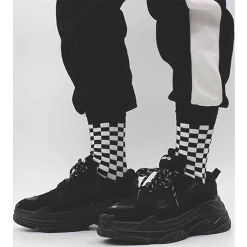 Korea Funky Checkerboard Harajuku Trend Spring Socks Unisex Geometric Checkered Socks Men Hip Hop Cotton Streetwear Novelty Sock