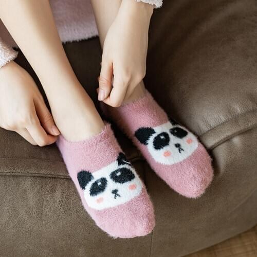 Ladies Socks Women Short thick Invisible Warm Socks Winter Harajuku Slippers cartoon Socks Ladies Bear Cute kawaii Ankle Sock