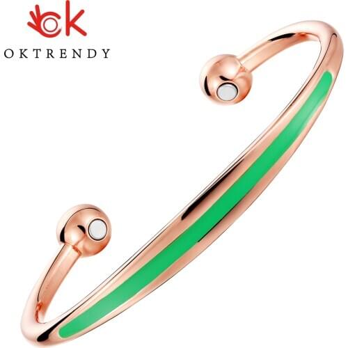 OKtrendy Health Care Magnetic Copper Bangles & Bracelets Bangle for Women Cuff Bracelet Green Enamel Jewelry