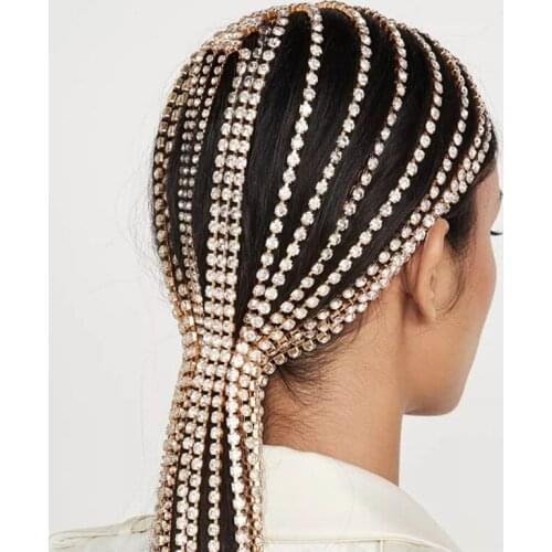 Fashion Headband Bridal Headband long tassel hair chain accessories for womens crystal multi strand hair accessories