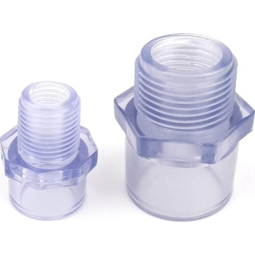 1pc 32-63mm To 1"-2" Male Thread Transparent PVC Connector Garden Water Connectors Aquarium Fish Tank Adapter UPVC Pipe Joints