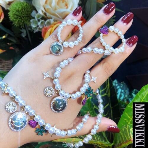 Missvikki Romantic Sweet Star Heart Pearls Beads Necklace Bracelet Earrings Jewelry Set for women girl High Quality Ladies Gift