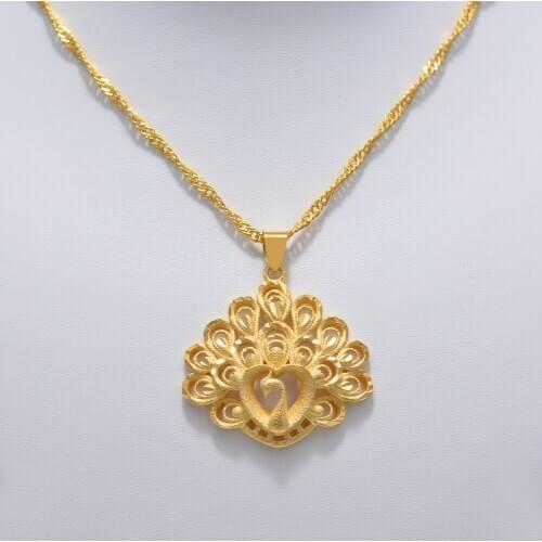 Luxury dubai Africa jewelry Frosted gold Phoenix Pendant Necklace For Women Girl Jewelries Papua New France Guinea Beads Jewelry