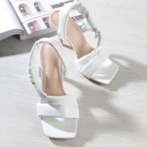 Strap High-heeled Woman Sandal Comfortable Stiletto Fashion Slippers Square Cross-tied Woman Shoe Casual Free Ship White