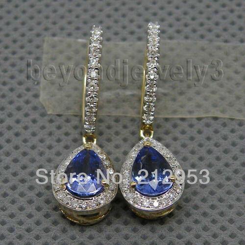 Fancy Drop Tanzanite Earrings Vintage Pear 5x7mm Solid 14Kt Yellow Gold Tanzanite Earrings E0002