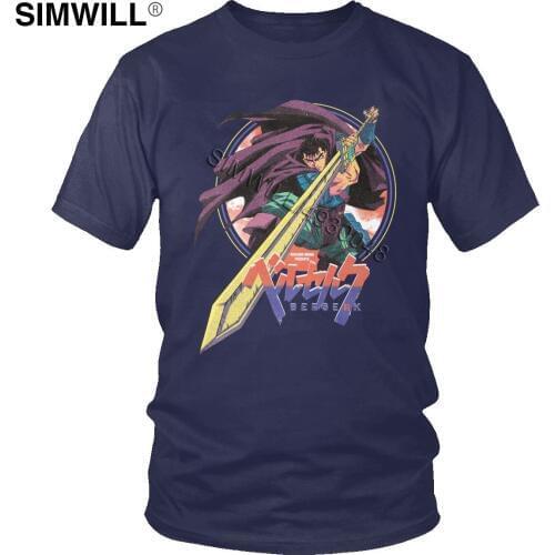 Vintage Berserk T Shirt Men Short Sleeved Swordsman Hero Anime Manga T-Shirt Guts Graphic Tees Tops Wholesale Fans Clothing Gift