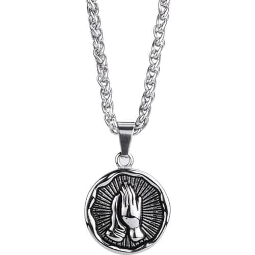 Stainless Steel Vintage God Bless Christ Round Tag Bible Verse Pendant Necklace Jewelry Gift For Him with Chain