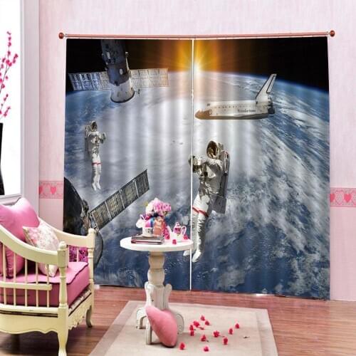 High Quality Shade Fabric Photo of Astronaut Travels In Space Anti-UV 3D Curtains for Living room Bedroom Blackout Drapes Decor