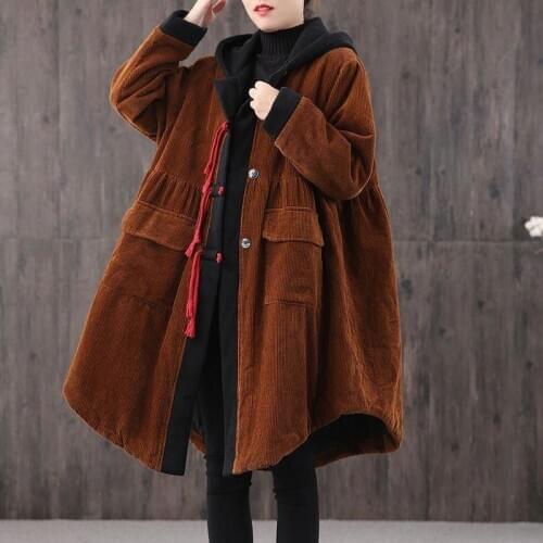 2020 New Oversize itself Womens Corduroy Jacket Women Winter Fleece Coat Thicken Windbreaker Hooded Jacket Lady Overcoat C568