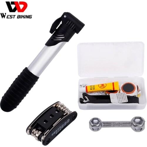 WEST BIKING Mini Bike Pump Multifunction Bicycle Tools Bag Tire Repair Tool Kits Inflator Multi Repair Tools Set + Bicycle Pumps
