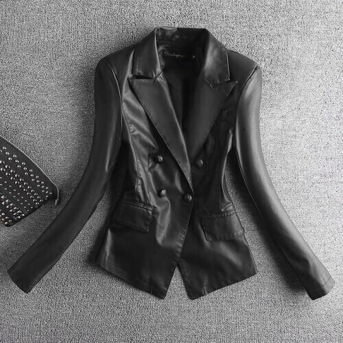 2020 double breasted pu leather coat women slim suit jacket plus size 3XL