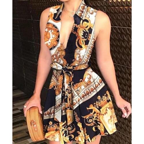 10 Elegant Chain Letter Print Shirt Dress Summer Women V-neck Bandage Button Dress Vintage Short Sleeve Mini Party Dresses