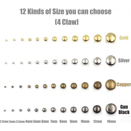 100Pcs 2.5-16mm Round Dome Spike Studs Spots Rivets Nailhead Punk Rock DIY Leather Craft For Clothing Bag Shoes Parts Decoration