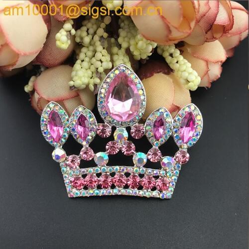 100pcs 50mm Pink Crown Brooch Tiara pin broach for wedding
