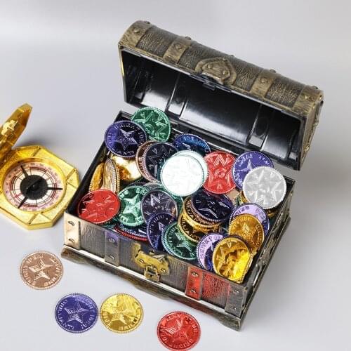 100pcs Pirate Gold Coins Plastic Treasure Chest Decorative Treasure Chest Keepsake Jewelry Box Toy Treasure Boxes Party Decor
