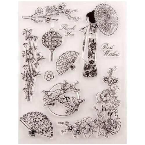 2020 Cherry blossoms kimono Clear Stamps DIY Scrapbooking Craft Supplies Silicone Seal Custom Photo Album ink pad Stamping