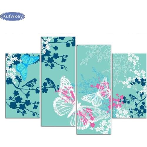 4pcs/set,cartoon,butterfly,Home Decoration 5D DIY Diamond Painting Resin Square Drill,full square Diamond Embroidery flower