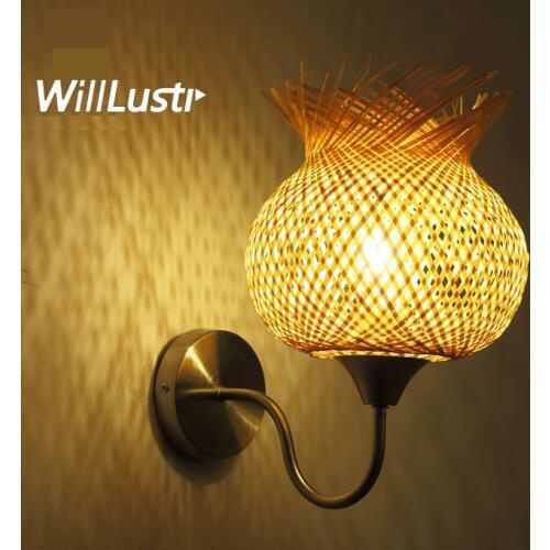 Bamboo Flower Wall Lamp Creative Handmade Japan Style Sconce Aisle Doorway Foyer Corridor Staircase Teahouse Cafe Bedside Light