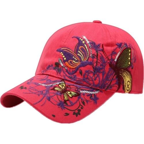 Womens Fahion Baseball Caps Adult Summer Outdoor/Travel Casual Cotton All-match Sunhat Butterfly& Flower Embroidery Hats
