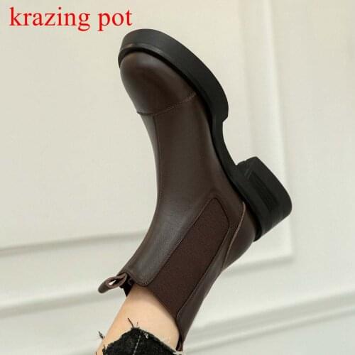 Krazing pot cow leather round toe Chelsea boots slip on flat platform keep warm punk sexy neutral chic all-match ankle boots l19