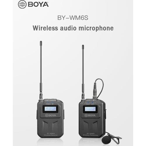 BOYA BY-WM6S UHF Wireless Lavalier Microphone System Omni-directional Compatible with smartphone for DSLR Cameras Interviews